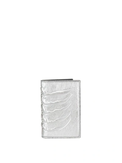Alexander Mcqueen Silver Tone Leather Wallet In White