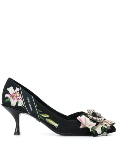 Dolce & Gabbana Lory Crystal Detailed Floral Print Pumps In Black