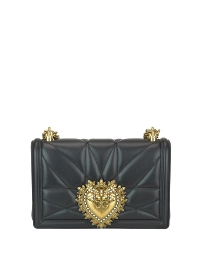 Dolce & Gabbana Devotion Black Quilted Leather Bag In Grey