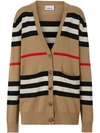 Burberry Scioto Icon Stripe Merino Wool Cardigan In Light Brown