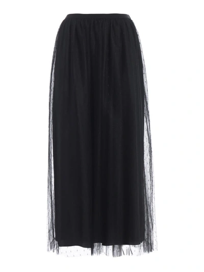 Valentino Black Point Desprit Tulle Pleated Skirt