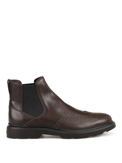Hogan H393 Brown Leather Beatle Boots In Black