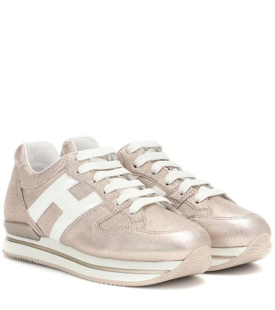 Hogan H222 Metallic Crackle Leather Sneakers In Pink