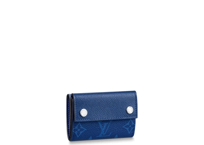 Pre-owned Louis Vuitton Discovery Compact Wallet Monogram Pacific Taiga Blue