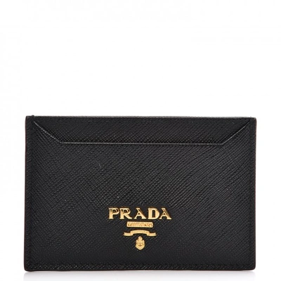 Pre-owned Prada  Metal Card Case Wallet Saffiano Nero Black