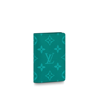 Pre-owned Louis Vuitton Pocket Organizer Monogram  Taiga Pine Green