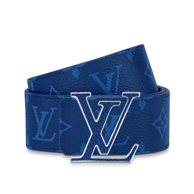 Pre-owned Louis Vuitton  Lv Initiales Reversible Belt Monogram Cobalt Taiga 40mm Blue