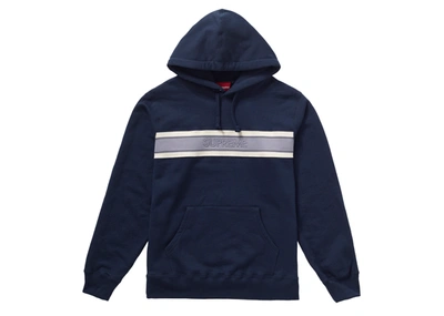 Pre-owned Supreme  Chest Stripe Logo Hooded Sweatshirt Navy