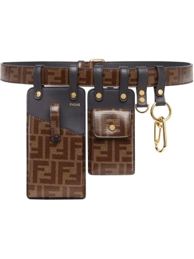 Fendi Multi-accesssory Belt Ff Glazed Fabric Leather Brown/black