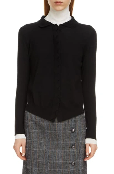 Chloé Scalloped Placket Wool Blend Cardigan In Black