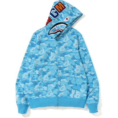 Pre-owned Bape  Fire Camo Shark Full Zip Hoodie Blue