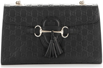 Pre-owned Gucci Emily Shoulder Bag Ssima Medium Black