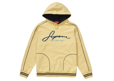 Pre-owned Supreme  Contrast Embroidered Hooded Sweatshirt Pale Yellow