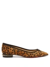 Christian Louboutin Hall Spiked Leopard-print Suede Point-toe Flats In Black