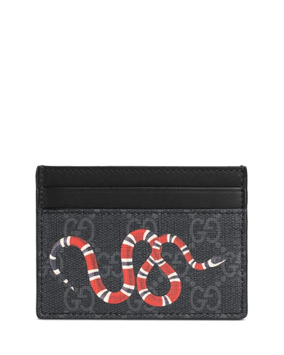 Gucci Bestiary Snake-print Gg Supreme Card Case In Black
