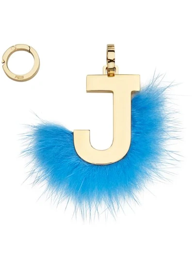 Fendi Abclick Letter J Mink Charm For Handbag, Multi In Blue