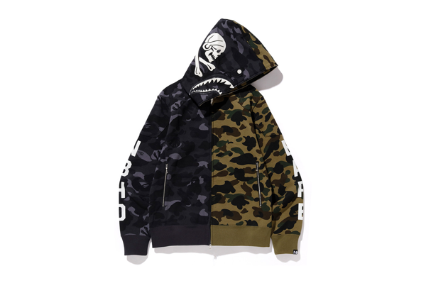 bape nbhd camo shark full zip hoodie
