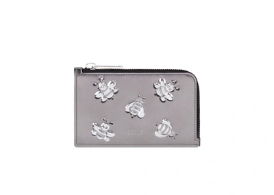 Pre-owned Dior  X Kaws Zipped Card And Coin Holder Bee Print Silver