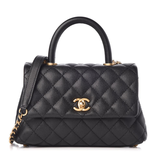 Pre-owned Chanel Coco Handle Flap Quilted Caviar Gold-tone Mini Black ...