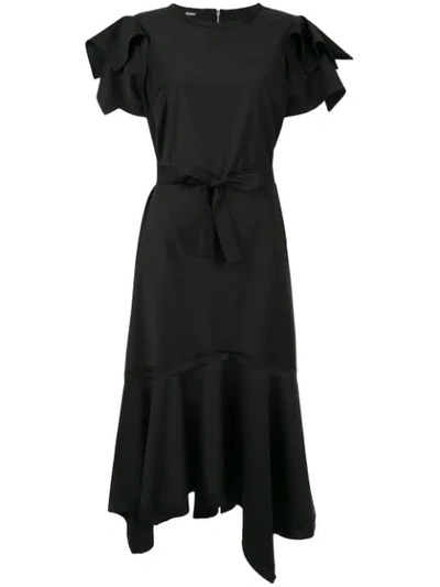 Taylor Adorn Ruffled Asymmetric Dress In Black