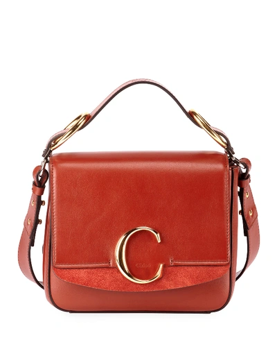 Chloé C Medium Shiny Box Shoulder Bag In Brown