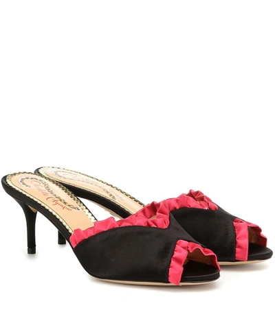 Charlotte Olympia Satin Mules In Black