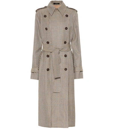 Rokh Houndstooth Wool Trench Coat In Brown