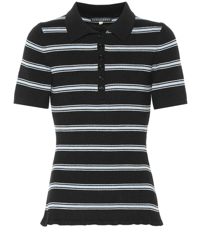 Alexa Chung Striped Polo Shirt In 1061 Black Ivory Light Blue