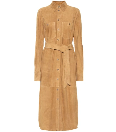 Polo Ralph Lauren Suede Midi Shirt Dress In Brown