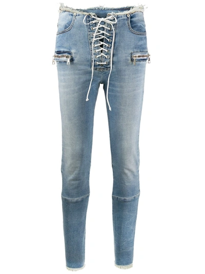 Ben Taverniti Unravel Project High-rise Lace-up Skinny Jeans In Blue