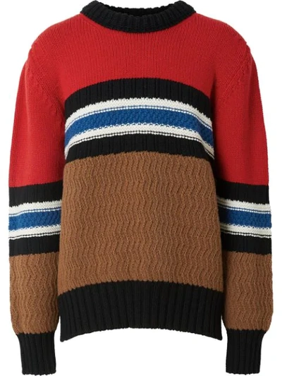 Burberry Striped Textured Wool-blend Sweater In Red
