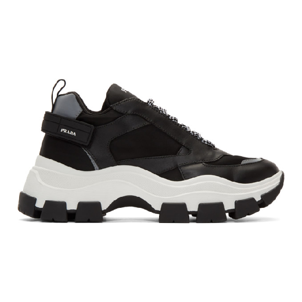 Prada Black Nylon Nevada Sneakers In Black/white | ModeSens