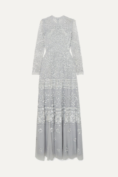 needle and thread long sleeve maxi dress