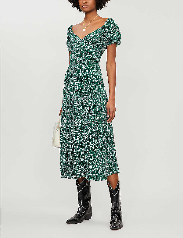 reformation lacey abstract print crepe midi dress