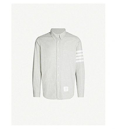 Thom Browne Logo-print Regular-fit Cotton-flannel Shirt In Med Grey