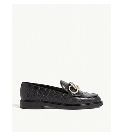 Claudie Pierlot Croc-embossed Leather Loafers In Black