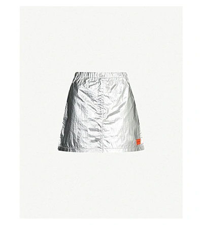 Calvin Klein Metallic Logo-patch Shell Mini Skirt In Silver Place Holder