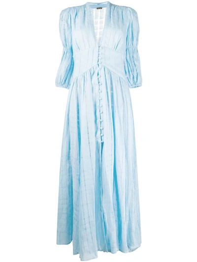 Cult Gaia Willow Ruched Cotton-blend Maxi Dress In Light Blue
