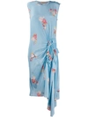 Preen Line Antoinette Draped Floral-print Crepe De Chine Midi Dress In Blue