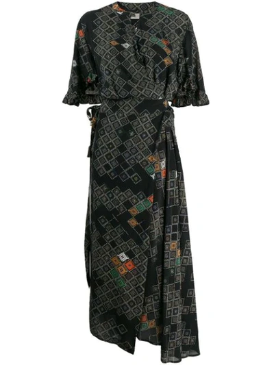 Preen Line Bessara Geometric-print Wrap Dress In Black