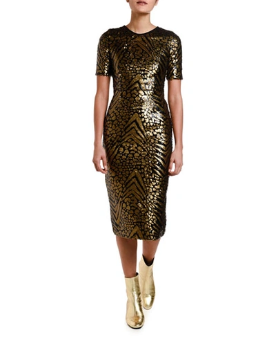 Antonio Marras Sequined Fitted Sheath Dress In Black/gold