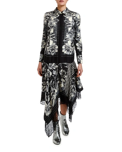 Antonio Marras Rose Foulard Asymmetric Shirtdress In Black/white