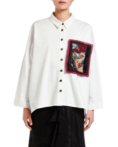 Antonio Marras Button-front Swing Shirt With Patch Detail In White Pattern