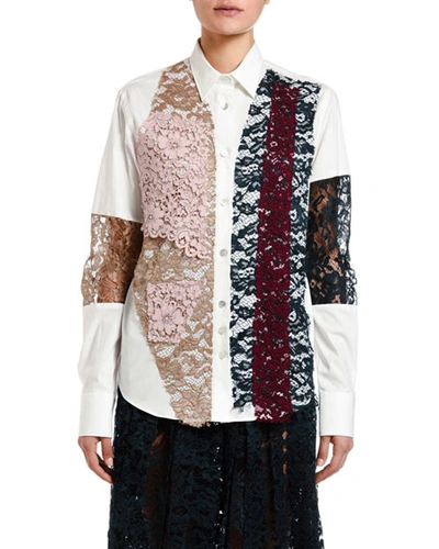 Antonio Marras Lace Patch Button-front Shirt In White Pattern
