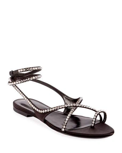 Saint Laurent Gia Crystal Flat Sandals In Black