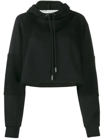 Off-white Cropped Logo Hoodie In Black