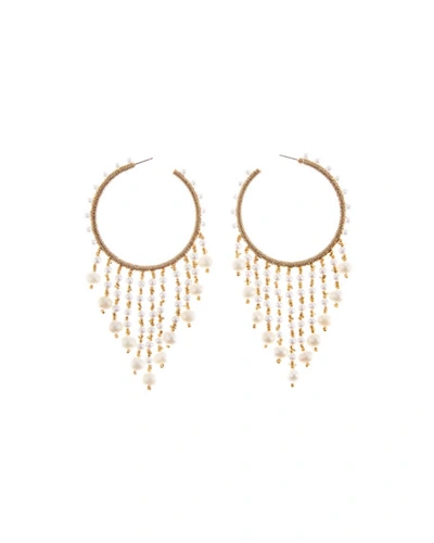 Oscar De La Renta Beaded Hoop Dangle Earrings In White/gold