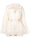 Moncler 'brazzaville' Floral Lace Trim Drawstring Waist Hooded Parka In Neutrals