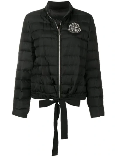 Moncler 'prince' Ribbon Waist Embellished Logo Down Puffer Jacket In Black