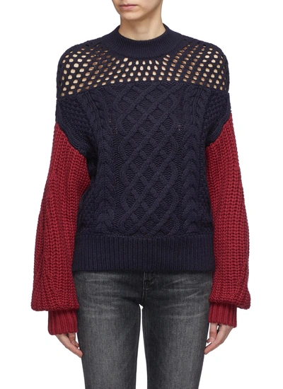 Self-portrait Colourblock Cotton-wool Mix Knit Sweater In Multi-colour